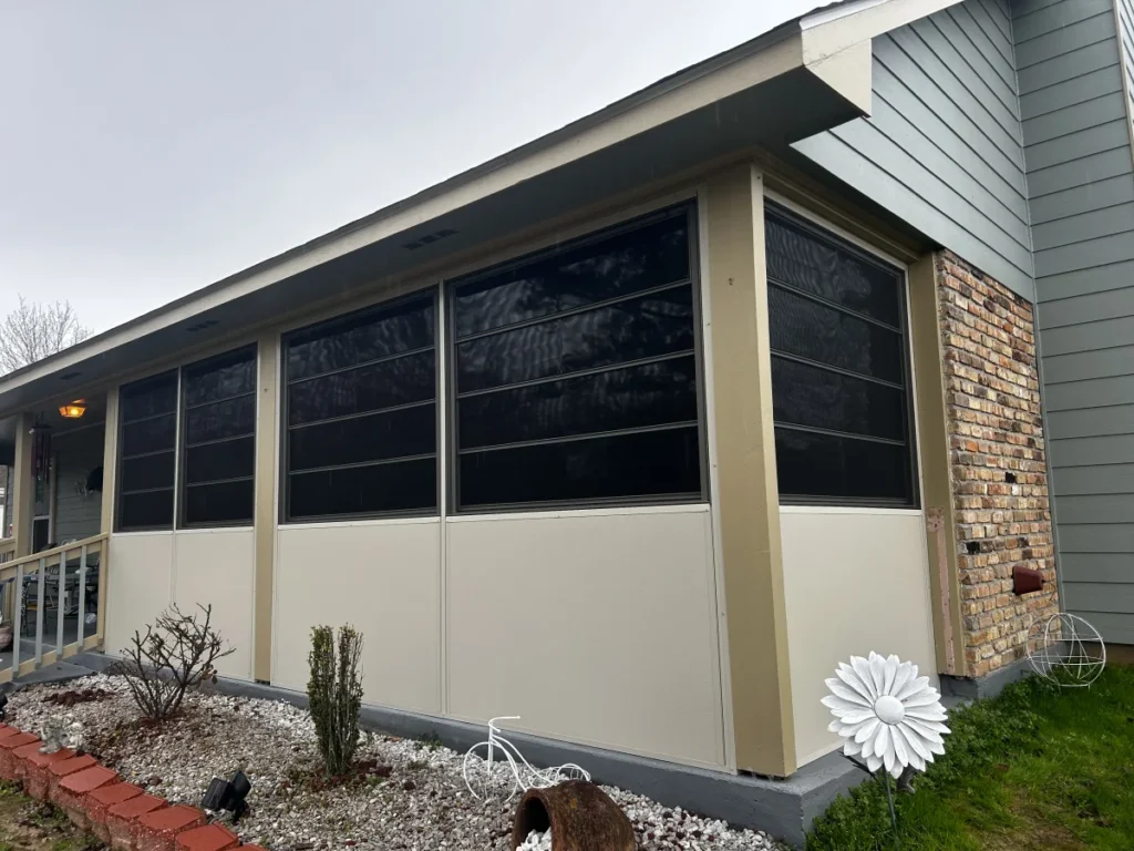 tiger town construction eze breeze room exterior tan frame flower bed