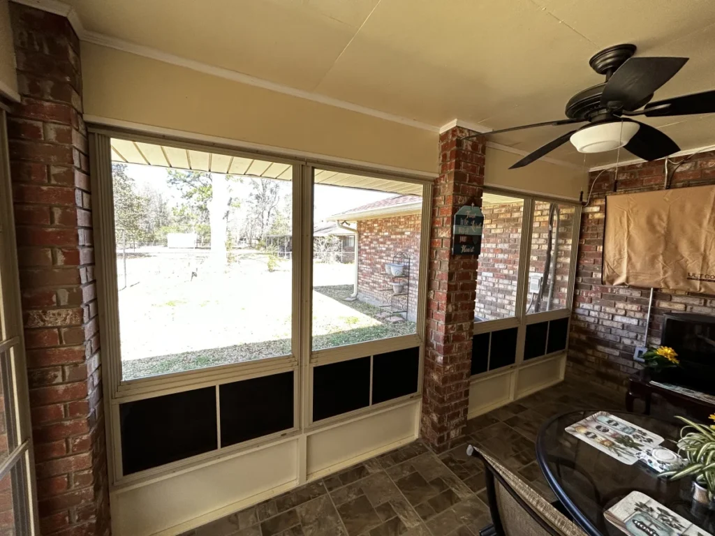 tiger town construction eze breeze room interior brick column backyard view