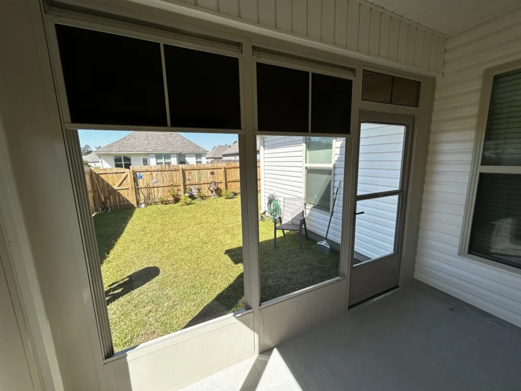 tiger town construction eze breeze room interior tinted transom panels backyard view