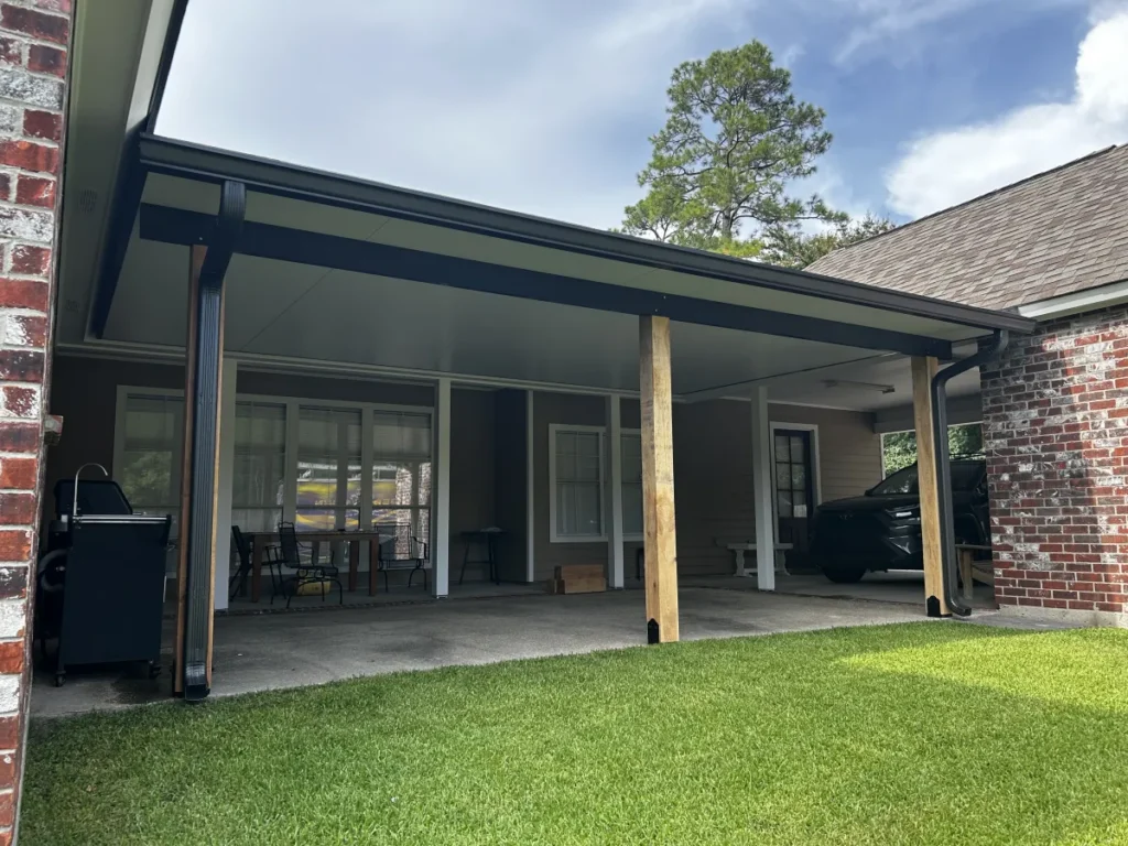 tiger town construction insulated patio cover bronze frame cedar column tan home