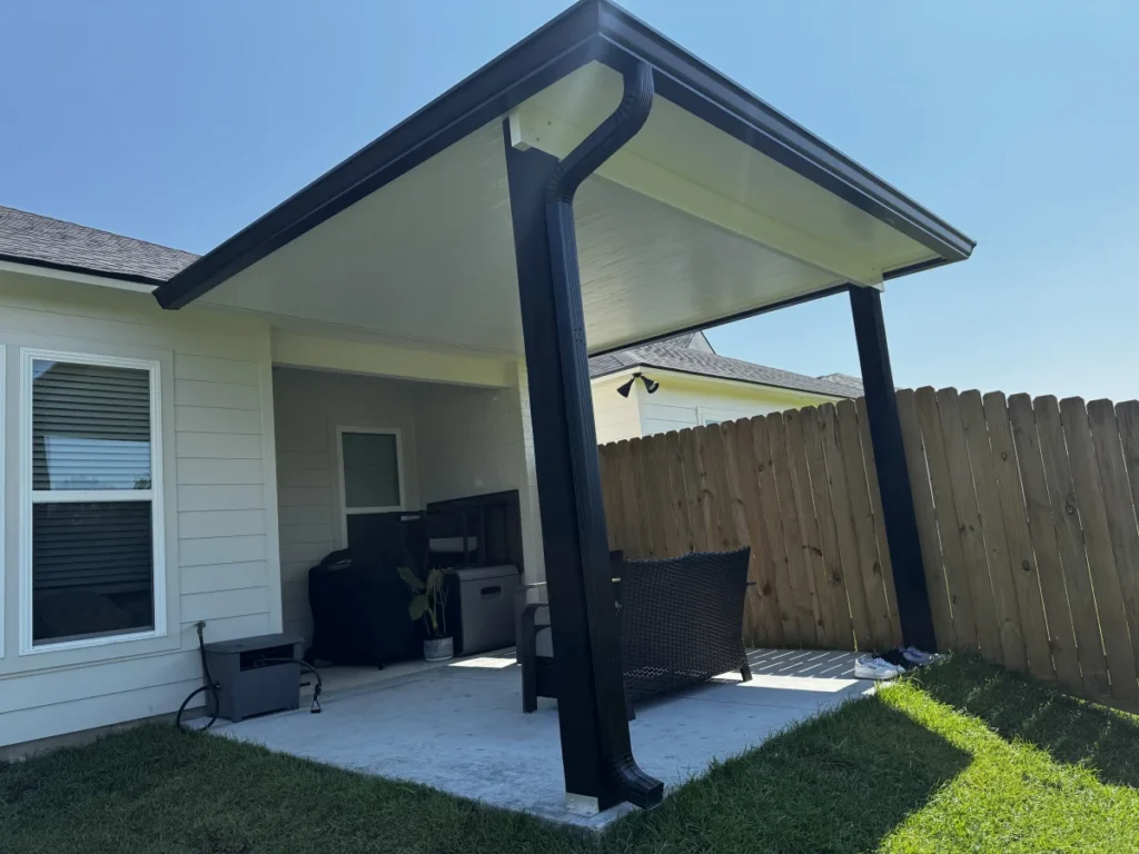 tiger town construction insulated patio cover bronze frame cedar fence small patio