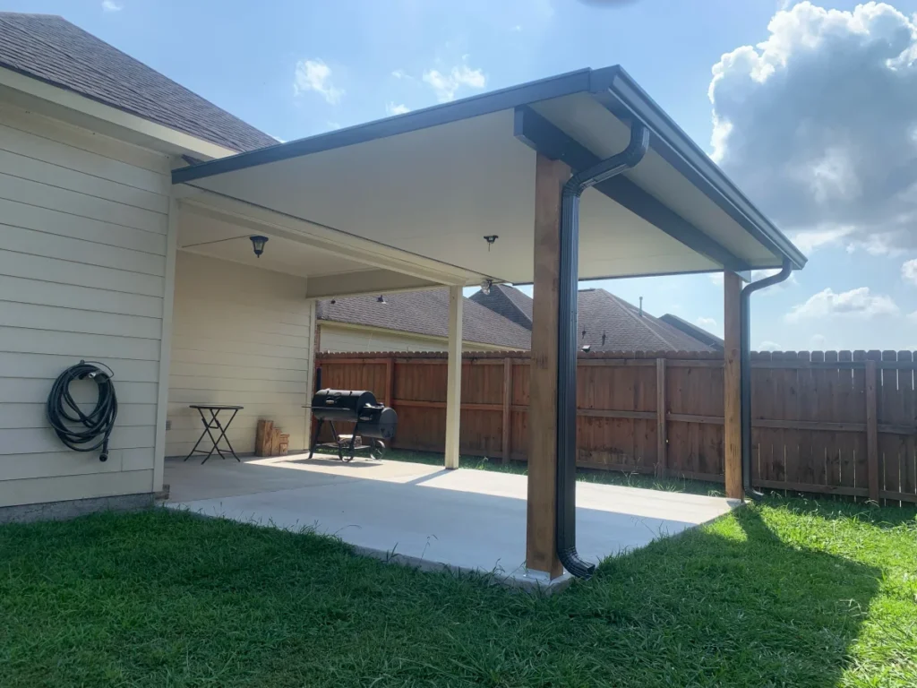 tiger town construction insulated patio cover cedar column gray patio cedar fence bbq