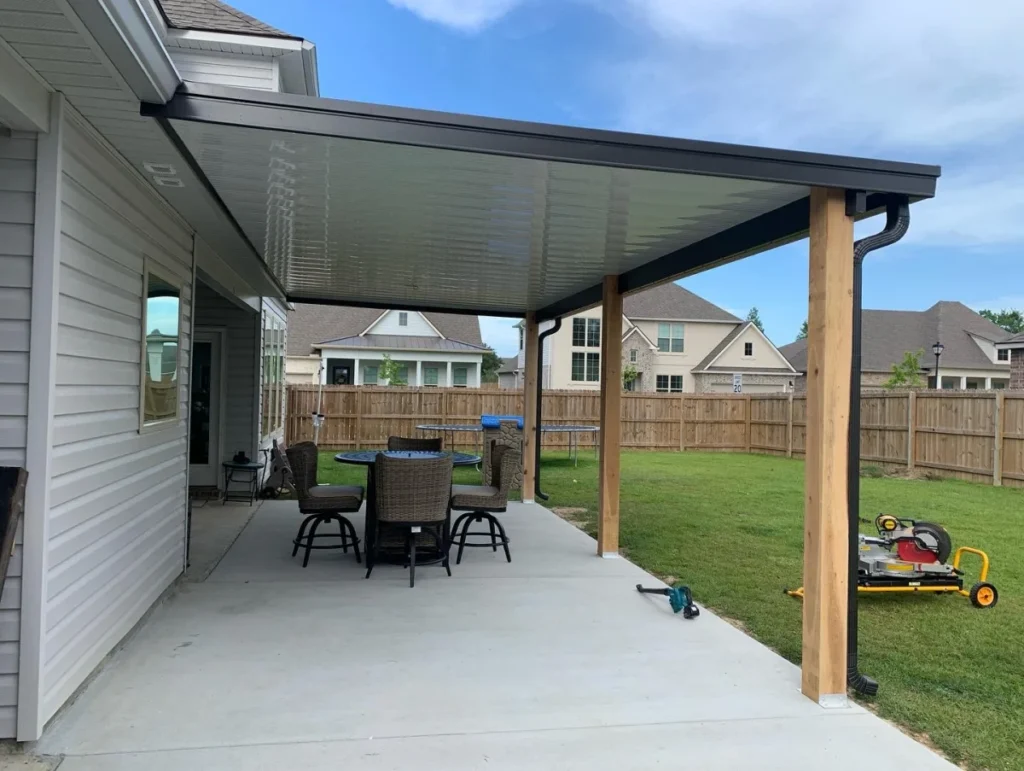 tiger town construction non insulated patio cover cedar column gray home suburban