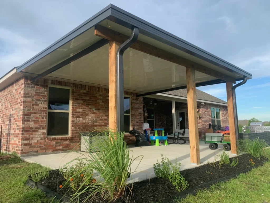 tiger town construction non insulated patio cover cedar columns brick home landscaping