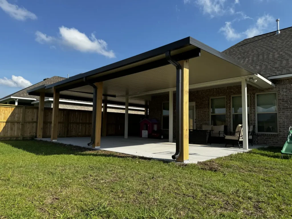 tiger town construction non insulated patio cover cedar columns brick home playhouse