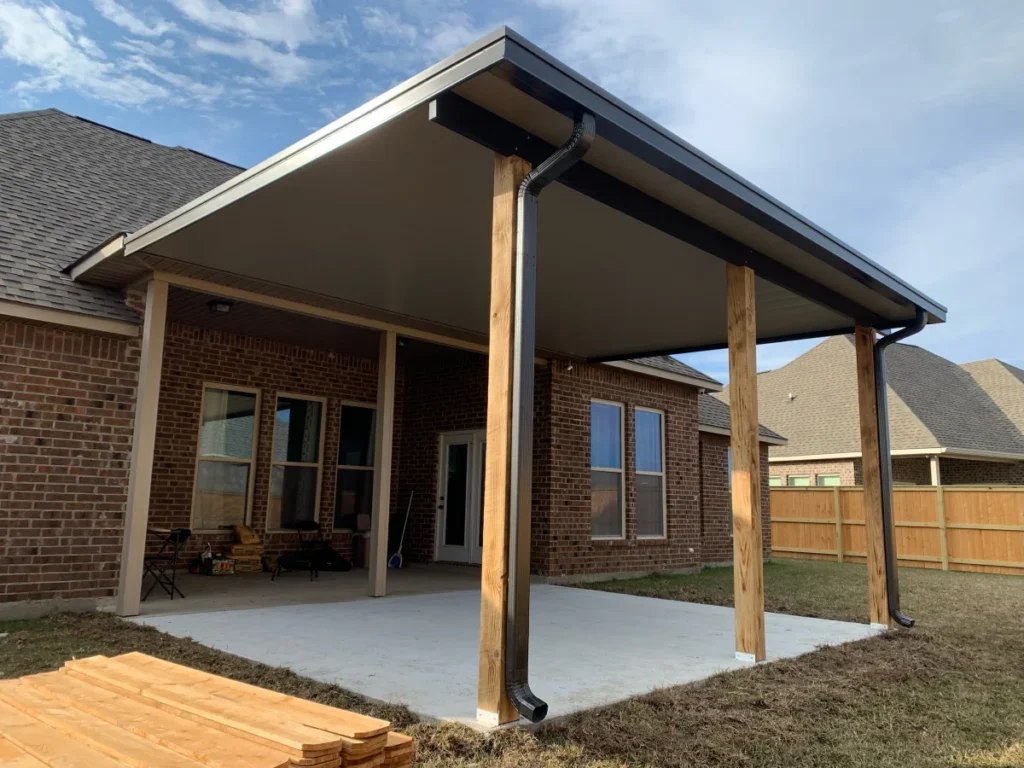 tiger town construction non insulated patio cover cedar columns brick home suburban
