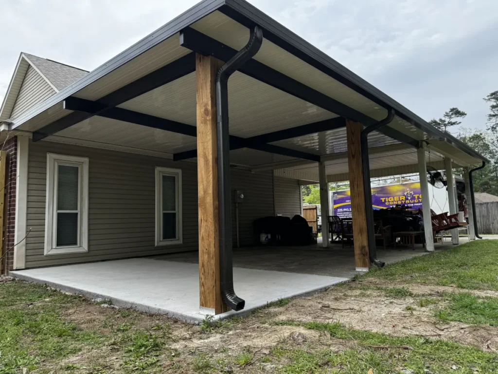 tiger town construction non insulated patio cover cedar columns gray home company banner