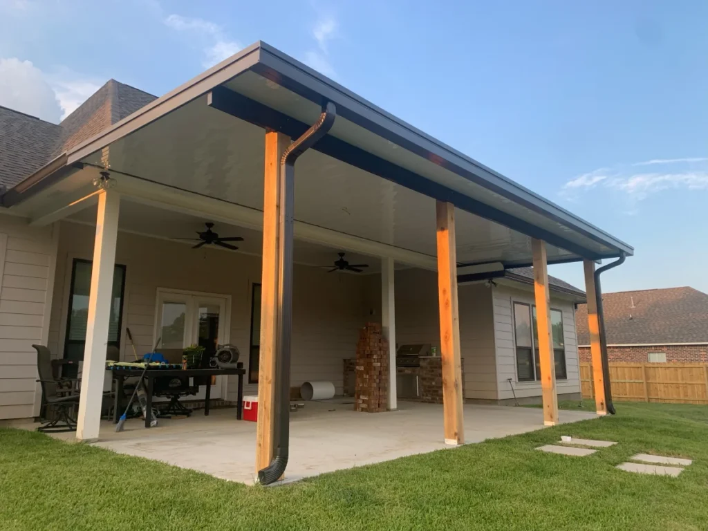 tiger town construction non insulated patio cover cedar columns outdoor kitchen dual fans