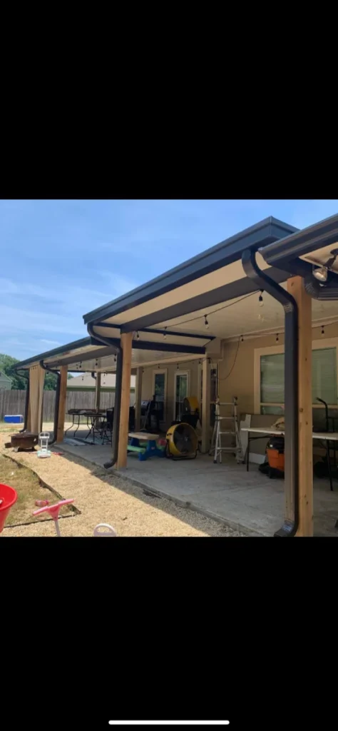 tiger town construction non insulated patio cover cedar columns string lights construction