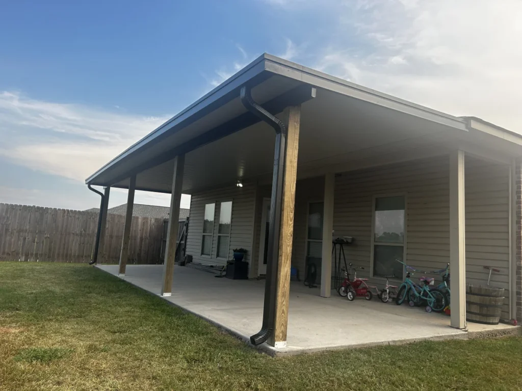 tiger town construction non insulated patio cover cedar columns tan home kids bikes