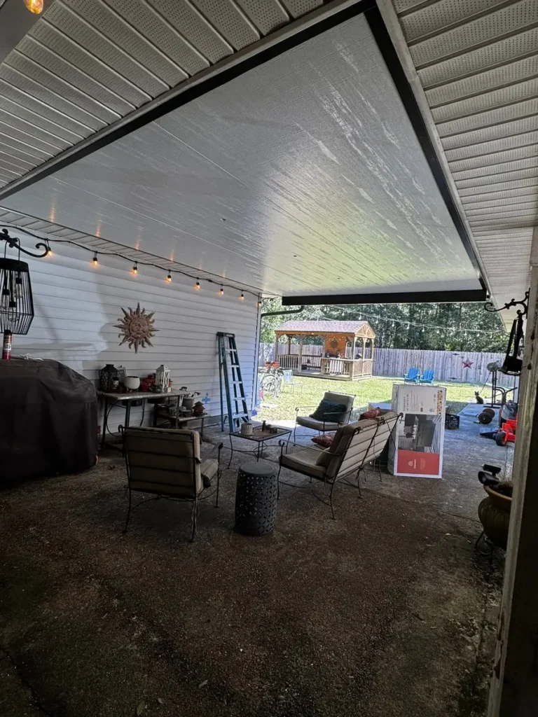 screened patio cover dining table yard
